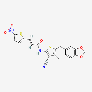 molecular formula C21H15N3O5S2 B2749727 (E)-N-(5-(benzo[d][1,3]dioxol-5-ylmethyl)-3-cyano-4-methylthiophen-2-yl)-3-(5-nitrothiophen-2-yl)acrylamide CAS No. 476368-09-9