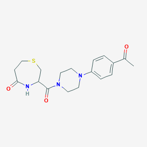 molecular formula C18H23N3O3S B2749728 3-(4-(4-Acetylphenyl)piperazine-1-carbonyl)-1,4-thiazepan-5-one CAS No. 1396559-52-6