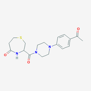 molecular formula C18H23N3O3S B2749728 3-(4-(4-乙酰苯基)哌嗪-1-甲酰)-1,4-噻杂丙烷-5-酮 CAS No. 1396559-52-6