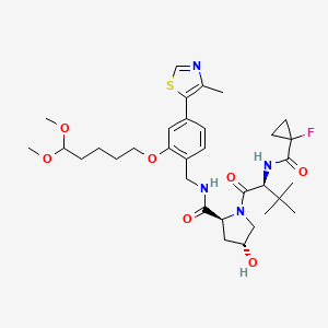 molecular formula C33H47FN4O7S B2749732 (2S,4R)-N-[[2-(5,5-Dimethoxypentoxy)-4-(4-methyl-1,3-thiazol-5-yl)phenyl]methyl]-1-[(2S)-2-[(1-fluorocyclopropanecarbonyl)amino]-3,3-dimethylbutanoyl]-4-hydroxypyrrolidine-2-carboxamide CAS No. 2306193-76-8