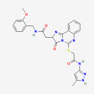molecular formula C26H25N7O4S B2749738 N-[(2-methoxyphenyl)methyl]-2-[5-[2-[(5-methyl-1H-pyrazol-3-yl)amino]-2-oxoethyl]sulfanyl-3-oxo-2H-imidazo[1,2-c]quinazolin-2-yl]acetamide CAS No. 1038992-11-8