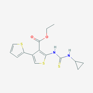 molecular formula C15H16N2O2S3 B274974 Ethyl 2-(cyclopropylcarbamothioylamino)-4-thiophen-2-ylthiophene-3-carboxylate 
