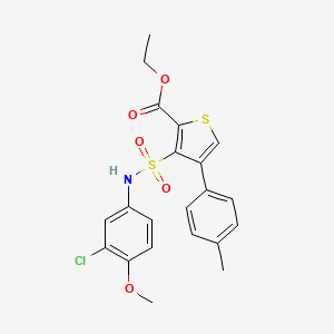 molecular formula C21H20ClNO5S2 B2749750 乙酸3-[(3-氯-4-甲氧基苯基)磺酰基]-4-(4-甲基苯基)硫苯-2-羧酸酯 CAS No. 946322-77-6