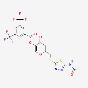 molecular formula C19H11F6N3O5S2 B2749762 6-(((5-acetamido-1,3,4-thiadiazol-2-yl)thio)methyl)-4-oxo-4H-pyran-3-yl 3,5-bis(trifluoromethyl)benzoate CAS No. 896016-73-2