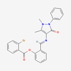 molecular formula C25H20BrN3O3 B2749778 [2-[(1,5-Dimethyl-3-oxo-2-phenylpyrazol-4-yl)iminomethyl]phenyl] 2-bromobenzoate CAS No. 326883-26-5