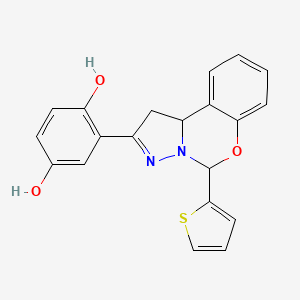 molecular formula C20H16N2O3S B2749806 2-(5-(噻吩-2-基)-5,10b-二氢-1H-苯并[e]吡唑并[1,5-c][1,3]噁唑-2-基)苯-1,4-二酚 CAS No. 899984-95-3