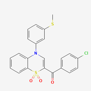 molecular formula C22H16ClNO3S2 B2749817 (4-chlorophenyl){4-[3-(methylthio)phenyl]-1,1-dioxido-4H-1,4-benzothiazin-2-yl}methanone CAS No. 1114660-12-6
