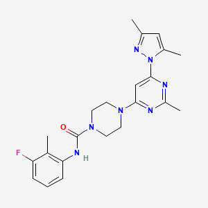 molecular formula C22H26FN7O B2749825 4-(6-(3,5-dimethyl-1H-pyrazol-1-yl)-2-methylpyrimidin-4-yl)-N-(3-fluoro-2-methylphenyl)piperazine-1-carboxamide CAS No. 1170962-91-0