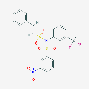 molecular formula C22H17F3N2O6S2 B2749829 4-methyl-3-nitro-N-[(E)-2-phenylethenyl]sulfonyl-N-[3-(trifluoromethyl)phenyl]benzenesulfonamide CAS No. 729565-49-5