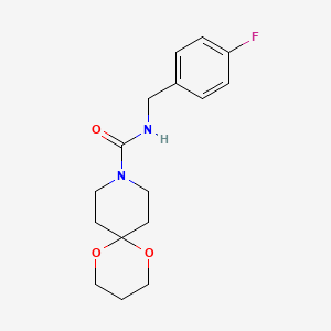 molecular formula C16H21FN2O3 B2749841 N-(4-fluorobenzyl)-1,5-dioxa-9-azaspiro[5.5]undecane-9-carboxamide CAS No. 1022620-64-9
