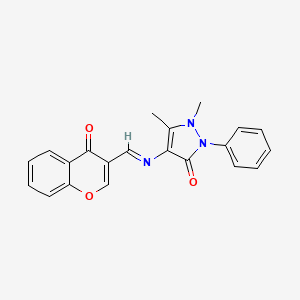 molecular formula C21H17N3O3 B2749842 (E)-1,5-dimethyl-4-(((4-oxo-4H-chromen-3-yl)methylene)amino)-2-phenyl-1H-pyrazol-3(2H)-one CAS No. 1421035-94-0