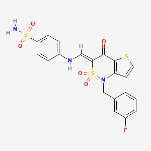 molecular formula C20H16FN3O5S3 B2749847 (Z)-4-(((1-(3-氟苄基)-2,2-二氧代-4-氧代-1H-噻吩[3,2-c][1,2]噻嗪-3(4H)-基甲亚甲基)氨基)苯磺酰胺 CAS No. 894655-62-0