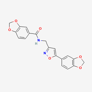 molecular formula C19H14N2O6 B2749849 N-((5-(benzo[d][1,3]dioxol-5-yl)isoxazol-3-yl)methyl)benzo[d][1,3]dioxole-5-carboxamide CAS No. 1105200-93-8