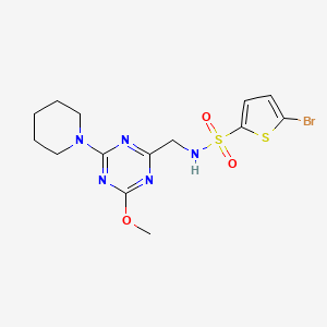 molecular formula C14H18BrN5O3S2 B2749857 5-bromo-N-((4-methoxy-6-(piperidin-1-yl)-1,3,5-triazin-2-yl)methyl)thiophene-2-sulfonamide CAS No. 2034578-33-9