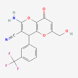 molecular formula C17H11F3N2O4 B2749905 2-Amino-6-(hydroxymethyl)-8-oxo-4-[3-(trifluoromethyl)phenyl]-4,8-dihydropyrano[3,2-b]pyran-3-carbonitrile CAS No. 695203-79-3