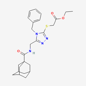 molecular formula C25H32N4O3S B2749912 Ethyl 2-[[5-[(adamantane-1-carbonylamino)methyl]-4-benzyl-1,2,4-triazol-3-yl]sulfanyl]acetate CAS No. 477303-32-5