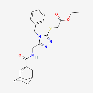 molecular formula C25H32N4O3S B2749912 乙酸-2-[[5-[(三环[3.3.1.1]辛烷-1-甲酰胺)甲基]-4-苄基-1,2,4-三唑-3-基]硫)-乙酸乙酯 CAS No. 477303-32-5