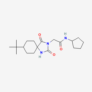 molecular formula C19H31N3O3 B2749914 2-(8-叔丁基-2,4-二氧代-1,3-二氮杂螺[4.5]癸-3-基)-N-环戊基乙酰胺 CAS No. 1180267-56-4