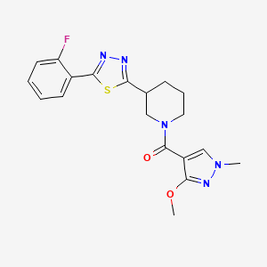 molecular formula C19H20FN5O2S B2749918 (3-(5-(2-氟苯基)-1,3,4-噻二唑-2-基)哌啶-1-基)(3-甲氧基-1-甲基-1H-吡唑-4-基)甲酮 CAS No. 1351590-04-9