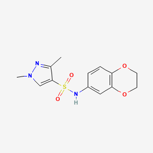 molecular formula C13H15N3O4S B2749927 N-(2,3-dihydro-1,4-benzodioxin-6-yl)-1,3-dimethyl-1H-pyrazole-4-sulfonamide CAS No. 902732-98-3