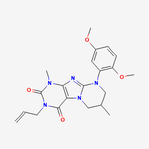 molecular formula C21H25N5O4 B2749928 9-(2,5-二甲氧基苯基)-1,7-二甲基-3-丙-2-烯基-7,8-二氢-6H-嘧啶并[7,8-a]嘧啶-2,4-二酮 CAS No. 887696-04-0