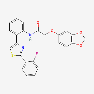 molecular formula C24H17FN2O4S B2749929 2-(苯并[d][1,3]二噁杂环己烷-5-氧基)-N-(2-(2-(2-氟苯基)噻唑-4-基)苯基)乙酰胺 CAS No. 1705929-98-1