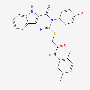 molecular formula C26H21FN4O2S B2749937 N-(2,5-dimethylphenyl)-2-[[3-(4-fluorophenyl)-4-oxo-5H-pyrimido[5,4-b]indol-2-yl]sulfanyl]acetamide CAS No. 536711-00-9