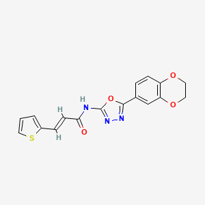 molecular formula C17H13N3O4S B2749939 (E)-N-(5-(2,3-二氢苯并[b][1,4]二氧杂环己烷-6-基)-1,3,4-噁二唑-2-基)-3-(噻吩-2-基)丙烯酰胺 CAS No. 851094-59-2