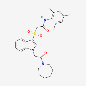 molecular formula C27H33N3O4S B2749941 2-((1-(2-(azepan-1-yl)-2-oxoethyl)-1H-indol-3-yl)sulfonyl)-N-mesitylacetamide CAS No. 878058-96-9