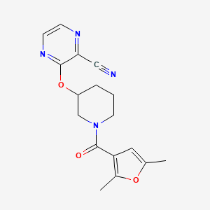 molecular formula C17H18N4O3 B2749943 3-((1-(2,5-二甲基呋喃-3-甲酰基)哌啶-3-基氧基)吡嘧啶-2-基碳腈 CAS No. 2034486-10-5
