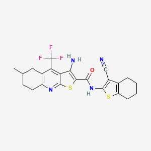 molecular formula C23H21F3N4OS2 B2749949 3-amino-N-(3-cyano-4,5,6,7-tetrahydro-1-benzothiophen-2-yl)-6-methyl-4-(trifluoromethyl)-5,6,7,8-tetrahydrothieno[2,3-b]quinoline-2-carboxamide CAS No. 627053-26-3