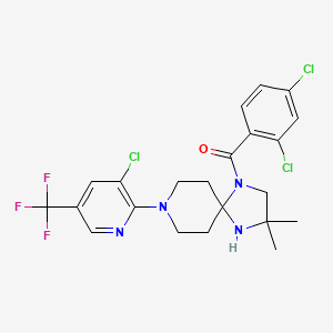 molecular formula C22H22Cl3F3N4O B2749956 {8-[3-Chloro-5-(trifluoromethyl)-2-pyridinyl]-3,3-dimethyl-1,4,8-triazaspiro[4.5]dec-1-yl}(2,4-dichlorophenyl)methanone CAS No. 338792-88-4