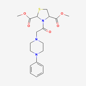 molecular formula C19H25N3O5S B2749962 Dimethyl 3-[2-(4-phenylpiperazino)acetyl]-1,3-thiazolane-2,4-dicarboxylate CAS No. 294849-07-3