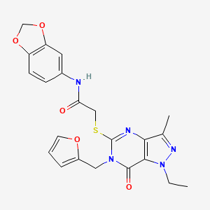 molecular formula C22H21N5O5S B2749970 N-(苯并[d][1,3]二氧杂环己烷-5-基)-2-((1-乙基-6-(呋喃-2-基甲基)-3-甲基-7-氧代-6,7-二氢-1H-吡唑并[4,3-d]嘧啶-5-基)硫)乙酰胺 CAS No. 1358527-15-7