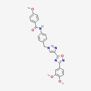 molecular formula C28H25N5O5 B2749976 N-[4-({4-[3-(3,4-dimethoxyphenyl)-1,2,4-oxadiazol-5-yl]-1H-imidazol-1-yl}methyl)phenyl]-4-methoxybenzamide CAS No. 1111036-21-5