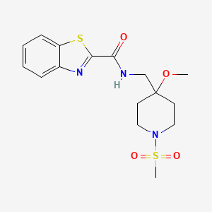 molecular formula C16H21N3O4S2 B2749977 N-[(4-Methoxy-1-methylsulfonylpiperidin-4-yl)methyl]-1,3-benzothiazole-2-carboxamide CAS No. 2415552-99-5