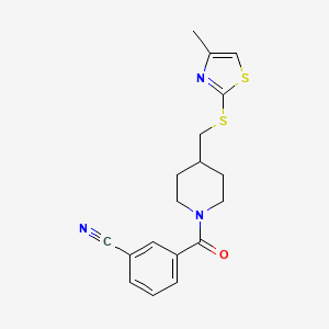 molecular formula C18H19N3OS2 B2749986 3-(4-(((4-甲基噻唑-2-基)硫基)甲基)哌啶-1-甲酰)苯甲腈 CAS No. 1421482-81-6