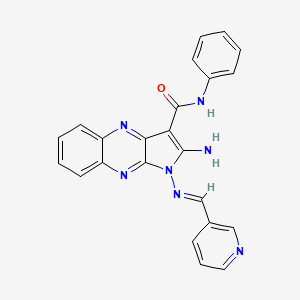 molecular formula C23H17N7O B2749988 (E)-2-amino-N-phenyl-1-((pyridin-3-ylmethylene)amino)-1H-pyrrolo[2,3-b]quinoxaline-3-carboxamide CAS No. 586994-91-4