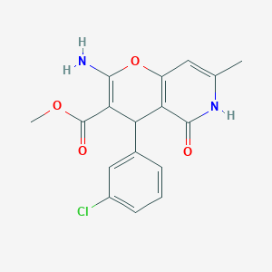 molecular formula C17H15ClN2O4 B2749993 甲基-2-氨基-4-(3-氯苯基)-7-甲基-5-氧代-5,6-二氢-4H-吡喃[3,2-c]吡啶-3-甲酸酯 CAS No. 758704-21-1