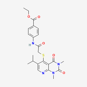 molecular formula C23H26N4O5S B2749997 乙酸-4-(2-((6-异丙基-1,3-二甲基-2,4-二氧代-1,2,3,4-四氢吡啶[2,3-d]嘧啶-5-基)硫基)乙酰胺基)苯甲酸酯 CAS No. 946237-86-1