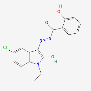 molecular formula C17H14ClN3O3 B2750002 (E)-N'-(5-chloro-1-ethyl-2-oxoindolin-3-ylidene)-2-hydroxybenzohydrazide CAS No. 683799-52-2