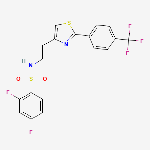 molecular formula C18H13F5N2O2S2 B2750007 2,4-difluoro-N-(2-(2-(4-(trifluoromethyl)phenyl)thiazol-4-yl)ethyl)benzenesulfonamide CAS No. 896607-96-8