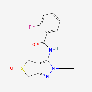 molecular formula C16H18FN3O2S B2750012 N-(2-(tert-butyl)-5-oxido-4,6-dihydro-2H-thieno[3,4-c]pyrazol-3-yl)-2-fluorobenzamide 