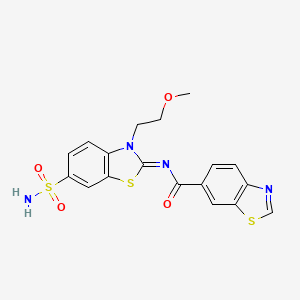 molecular formula C18H16N4O4S3 B2750065 (Z)-N-(3-(2-甲氧基乙基)-6-磺酰基苯并[d]噻唑-2(3H)-基亚亚乙烯)苯并[d]噻唑-6-羧酰胺 CAS No. 865160-79-8