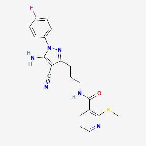 molecular formula C20H19FN6OS B2750080 N-[3-[5-氨基-4-氰基-1-(4-氟苯基)吡唑-3-基]丙基]-2-甲基硫代吡啶-3-基甲酰胺 CAS No. 1171588-74-1