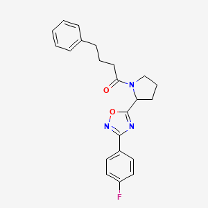 molecular formula C22H22FN3O2 B2750081 3-(4-Fluorophenyl)-5-[1-(4-phenylbutanoyl)pyrrolidin-2-yl]-1,2,4-oxadiazole CAS No. 1787984-37-5