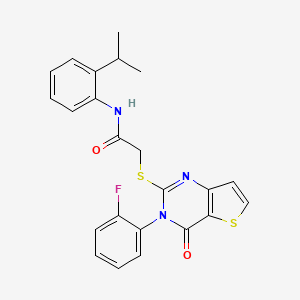 molecular formula C23H20FN3O2S2 B2750084 2-{[3-(2-fluorophenyl)-4-oxo-3,4-dihydrothieno[3,2-d]pyrimidin-2-yl]sulfanyl}-N-[2-(propan-2-yl)phenyl]acetamide CAS No. 1260932-42-0