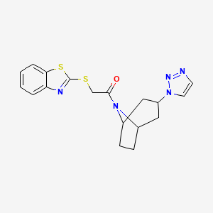 molecular formula C18H19N5OS2 B2750087 2-(1,3-benzothiazol-2-ylsulfanyl)-1-[3-(1H-1,2,3-triazol-1-yl)-8-azabicyclo[3.2.1]octan-8-yl]ethan-1-one CAS No. 2194905-48-9
