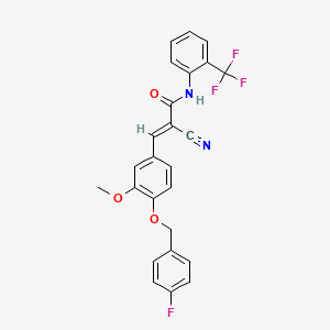 molecular formula C25H18F4N2O3 B2750091 (E)-2-cyano-3-[4-[(4-fluorophenyl)methoxy]-3-methoxyphenyl]-N-[2-(trifluoromethyl)phenyl]prop-2-enamide CAS No. 380475-72-9