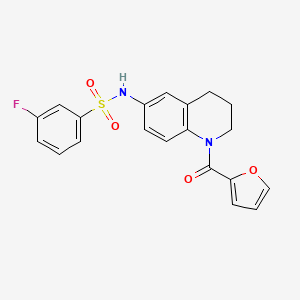 molecular formula C20H17FN2O4S B2750104 3-fluoro-N-[1-(furan-2-carbonyl)-3,4-dihydro-2H-quinolin-6-yl]benzenesulfonamide CAS No. 946246-88-4